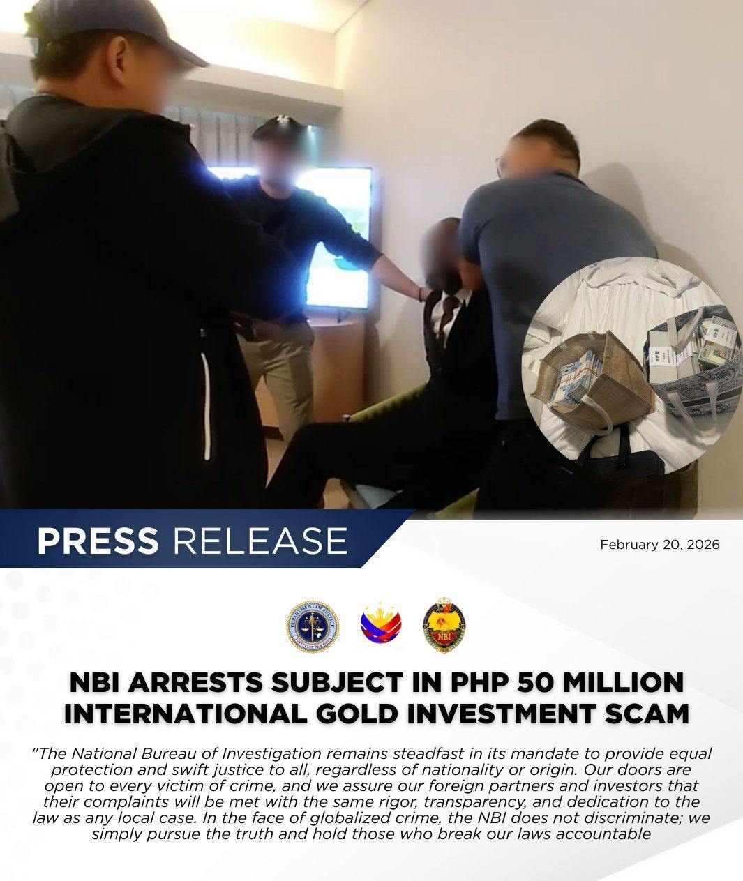 菲律宾国家调查局逮捕涉嫌5000万比索国际黄金投资诈骗案嫌疑人-缅北警务报道